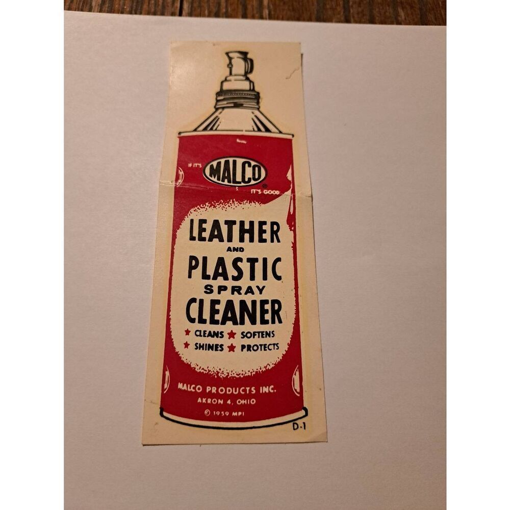 Vintage RARE Original 50-60s Malco Leather Plastic Cleaner Car Water Slide Decal